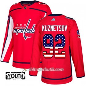 Barn Ishockey Washington Capitals Tröja Evgeny Kuznetsov 92 Adidas 2017-2018 Röd USA Flag Fashion Authentic
